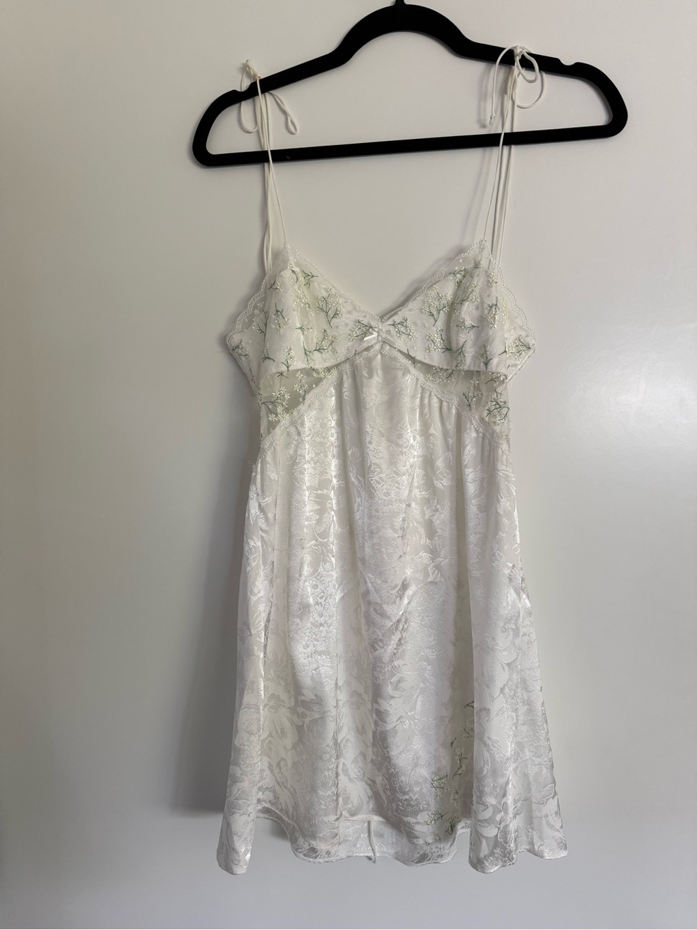 For Love & Lemons Women's White Lace Slip Dress with Subtle Green Embroidery XS